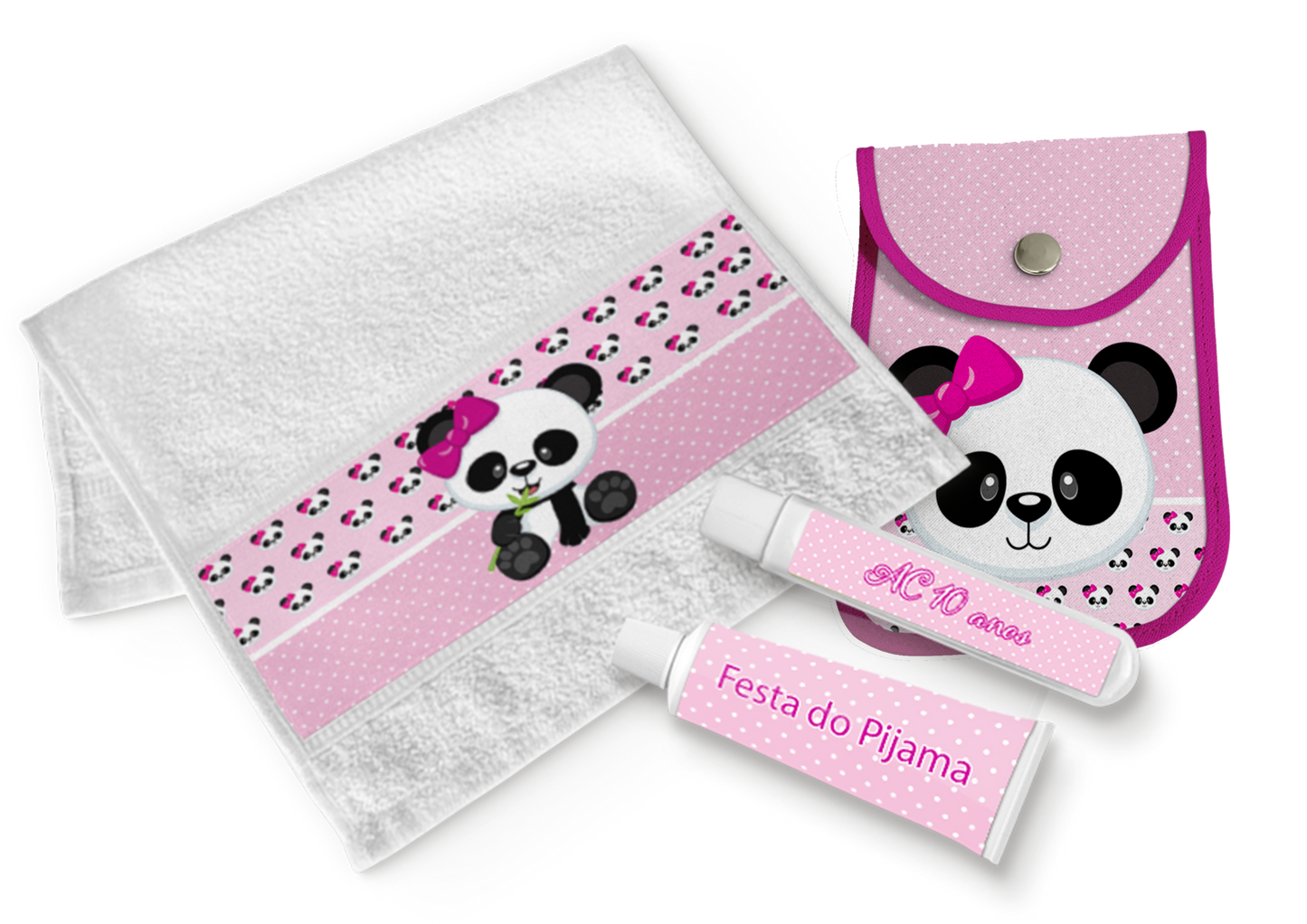 Kit Higiene 4 itens Toalhinha, necessaire, escova e pasta personalizado