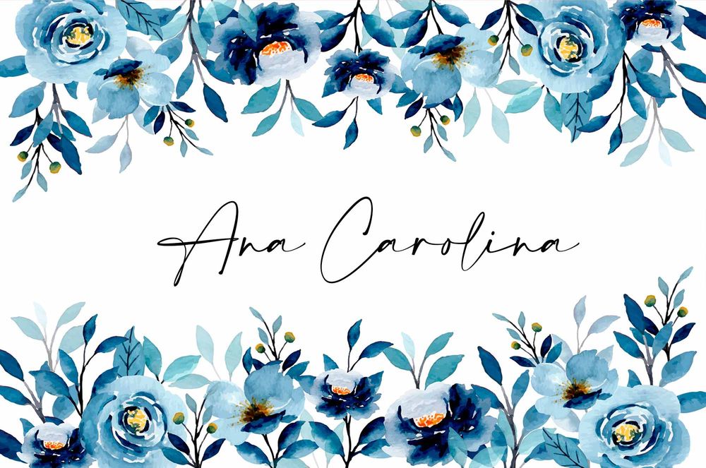 Canga Personalizada floral aquarela tons azuis com nome 90x130cm mcf8