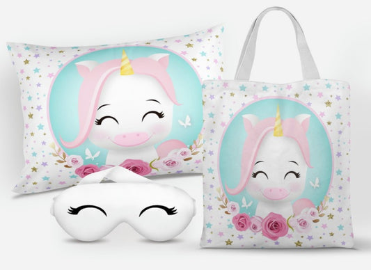 Kit 3 itens com Almofada + Máscara + Sacolinha Ecobag  Personalizada AMS