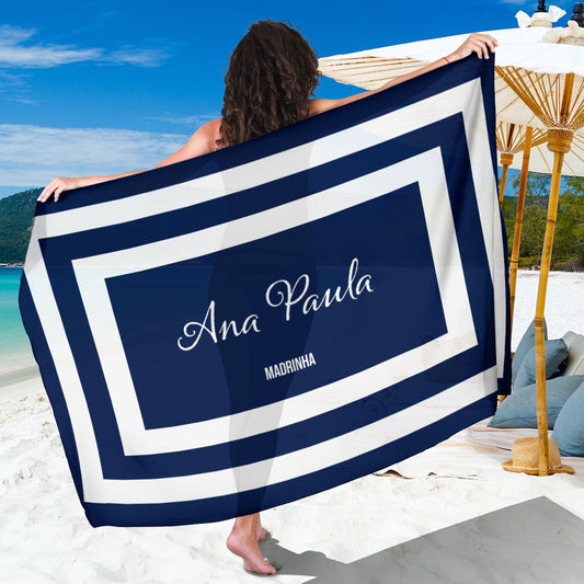Canga Personalizada colocamos nome detalhe retangular azul e branco 90x130cm MCLISTA13